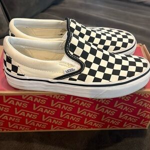 Black and white checkered slip on vans size 6.5